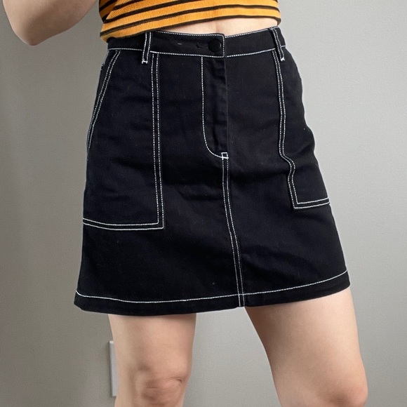 Black Denim Contrast Stitch Mini Skirt - Picture 2 of 5